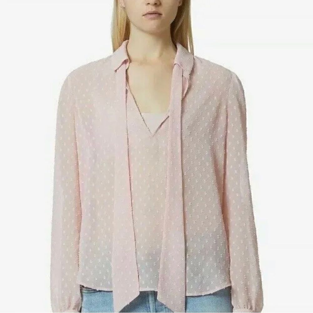 Avec Les Filles Swiss Dot Button Up Long Sleeve Blouse Size S